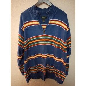 Vtg Y2K 90s Ralph Lauren Stripe Sweater Mock Neck Zip 100% Cotton 1X Green Label